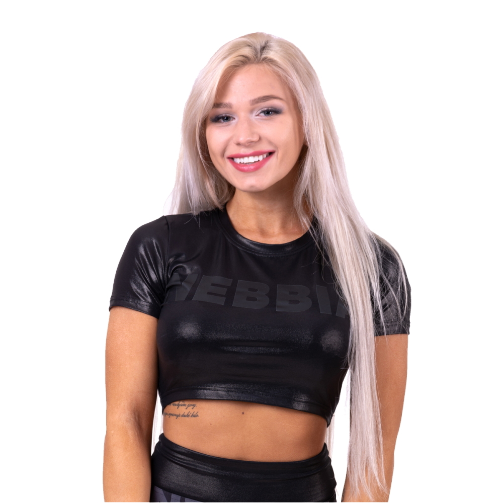 NEBBIA - Honey Bunny crop top s dlhým rukávom 821 (black) 