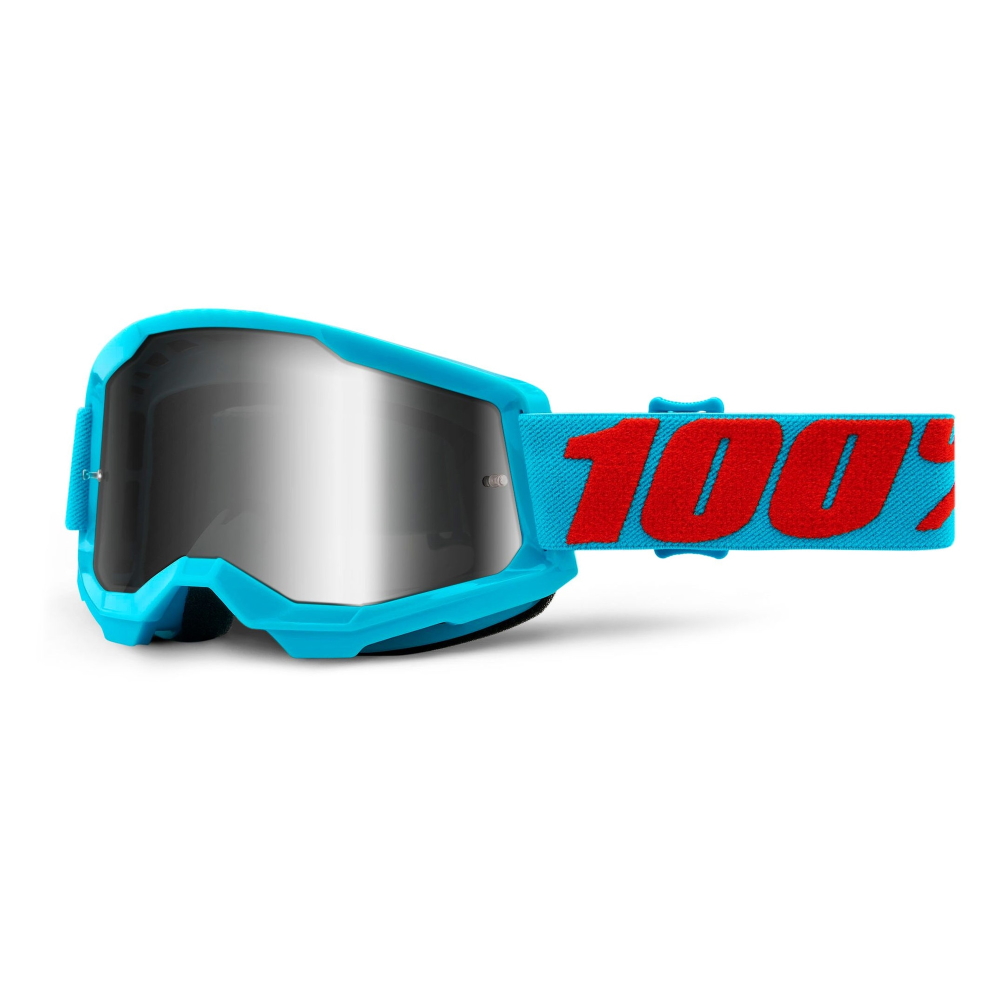 Motokrosové brýle 100% Strata 2 Mirror - Masego tmavě modrá-červená,  zrcadlové červené plexi - inSPORTline