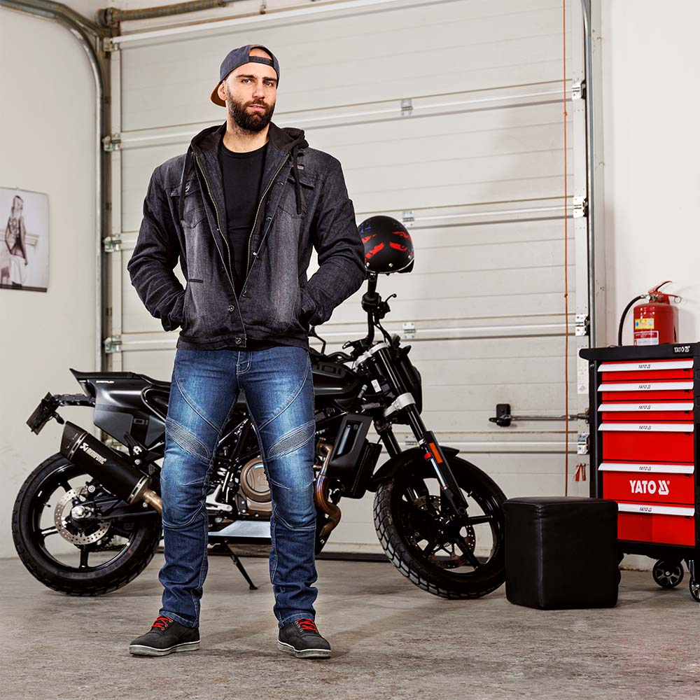 Męska jeansowa letnia kurtka motocyklowa W-TEC Kafec z kapturem -  inSPORTline