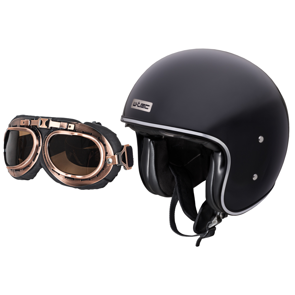 Moto přilba W-TEC Angeric Gloss Black s brýlemi Steamrust - Gloss Black -  inSPORTline