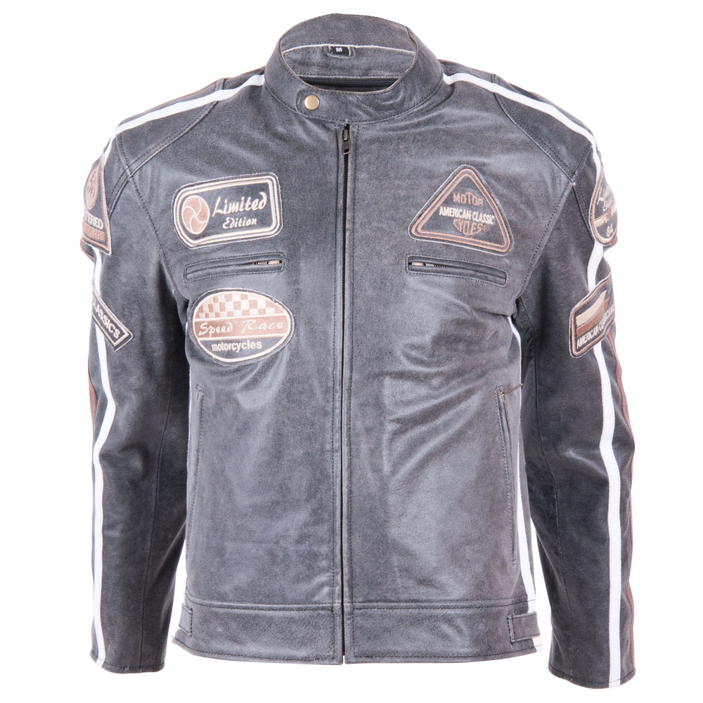 Leather Moto Jacket BOS 2058 Vintage Grey