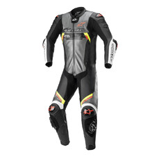 One-Piece Motorcycle Leather Suit Alpinestars Missile 2 Ignition Metallic Gray/Black/Yellow/Fluo Red