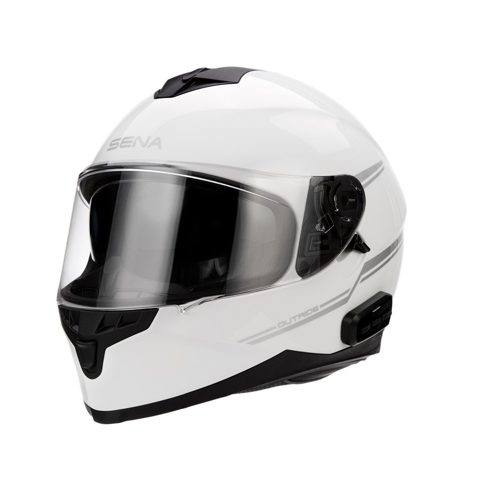 Moto přilba s integrovaným headsetem SENA Outride Shine White lesklá bílá - S (55-56)