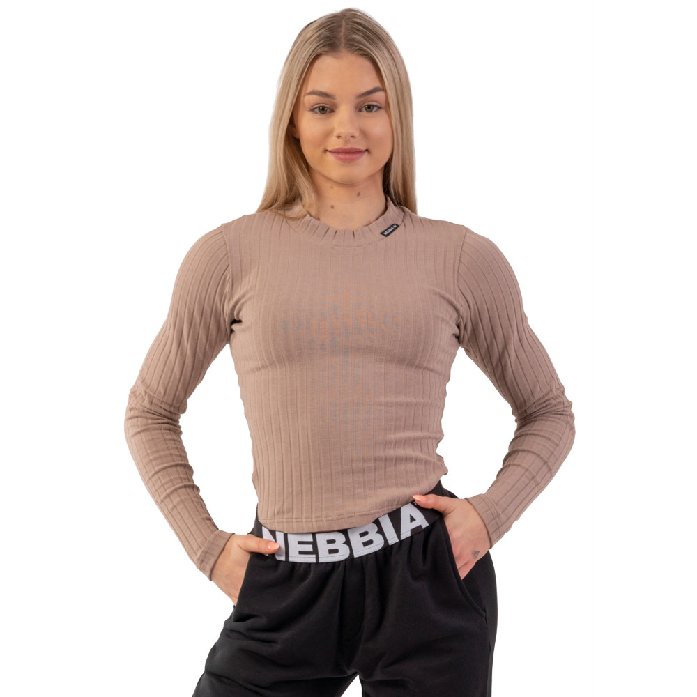 Žebrované triko z organické bavlny Nebbia 415 Brown - XS