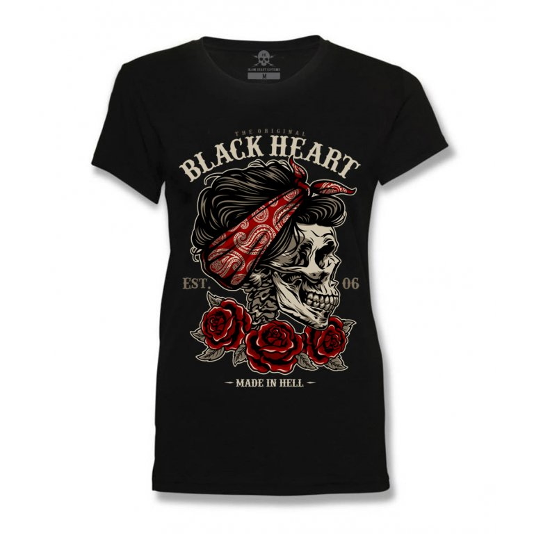 Dámské triko BLACK HEART Pin Up Skull černá - S