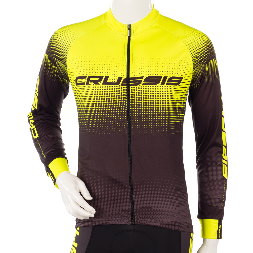 Cyklistický dres s dlouhým rukávem Crussis CSW-060 černá-fluo žlutá - S