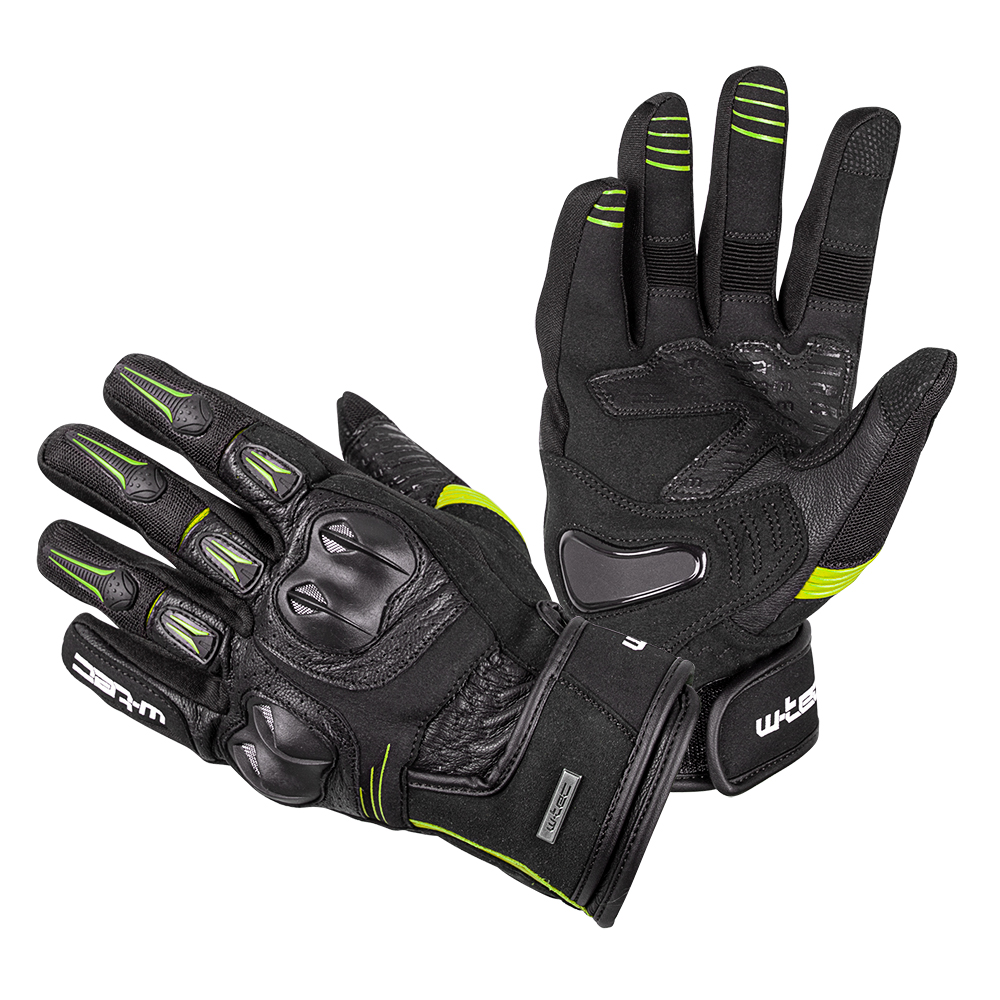 Kožené moto rukavice W-TEC Legend černá-fluo - M