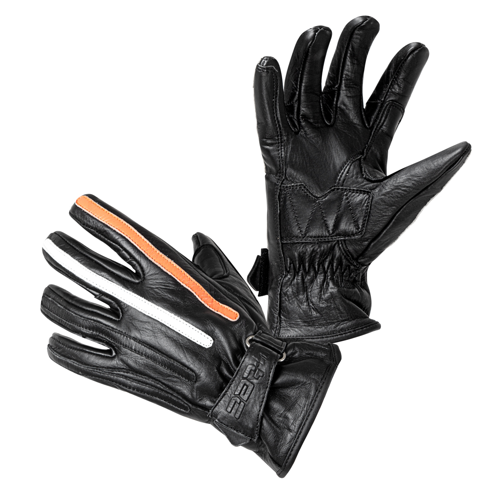 Moto rukavice W-TEC Classic černá s oranžovým a bílým pruhem - S