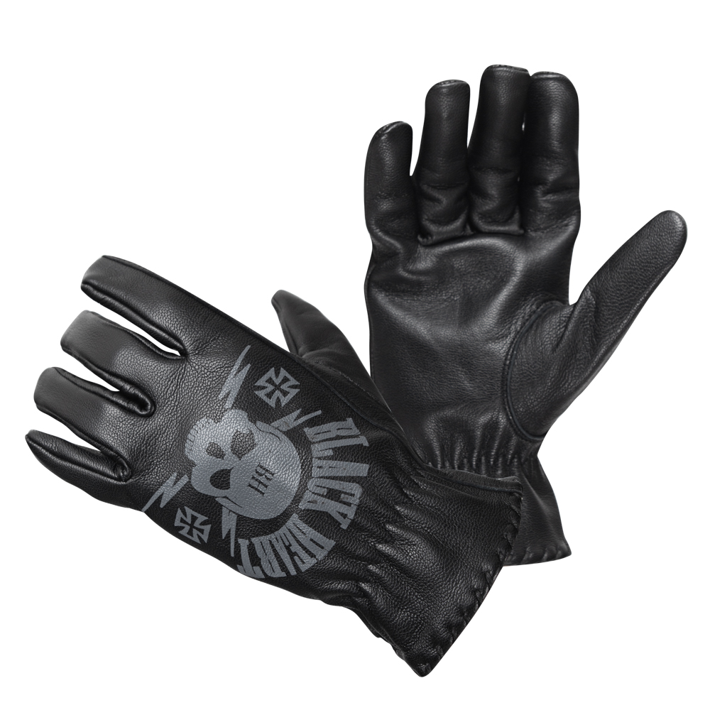 Kožené moto rukavice W-TEC Black Heart Skull Gloves  černá  XL - černá