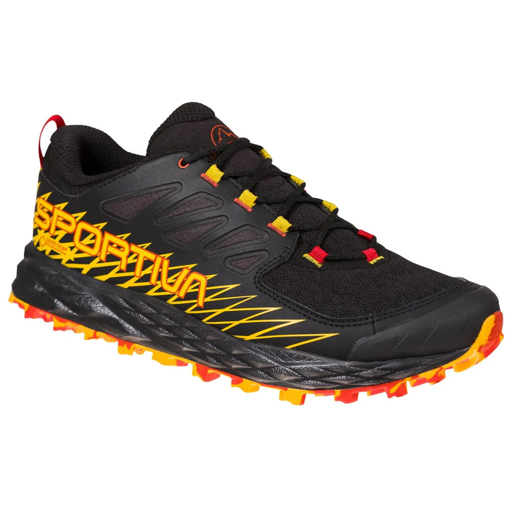 Pánské trailové boty La Sportiva Lycan GTX  Black  45,5.

Bota má také zabudovanou technologii Impact Brake System, která až o 20 % tlumí nárazy.

Klíčové vlastnosti:


	špičkové offroadové boty pro střední a delší vzdálenosti
	Gore-Tex - voděodolný a zároveň prodyšný svrchní materiál
	tlumení Impact Brake System pro co nejlepší pohlcení dopadu
	široký střih
	pryžová ochrana špičky proti okopání
	klasické šněrování
Technický popis:


	
		
			Hmotnost
			730 g (pár)
		
		
			Svršek
			voduodpuzující síťovina s oděruvzdorným vyztužením, TPU ochrana palce
		
		
			Podšívka
			Gore-Tex Extended Comfort
		
		
			Mezipodešev
			vstřikovaná EVA pěna
		
		
			Podešev
			FriXion Blue
		
		
			Tlumící systém
			Impact Brake System
		
		
			Drop
			6 mm