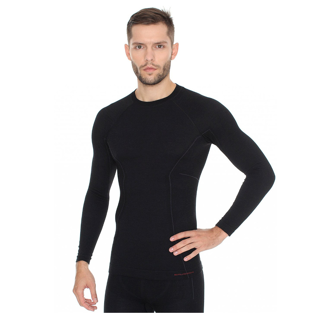 Pánské tričko Brubeck Active Wool s dlouhým rukávem  XL  Black - Black