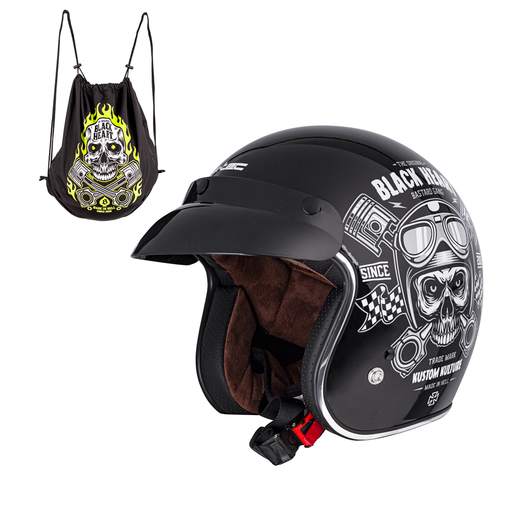 Moto přilba W-TEC Black Heart Kustom Skull, černá lesk - XS (53-54)