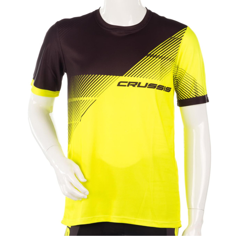 Pánské sportovní triko s krátkým rukávem Crussis  černá/žlutá fluo  S - černá,žlutá fluo