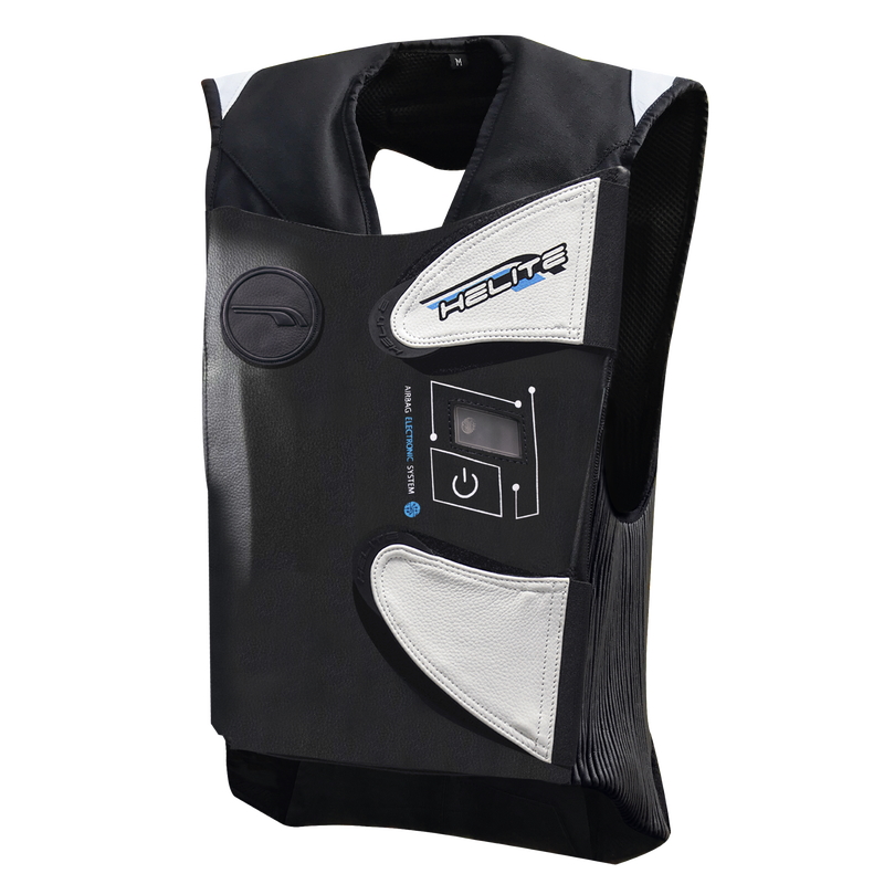 Závodní airbagová vesta Helite e-GP Air, elektronická černo-bílá - XL rozšířená
