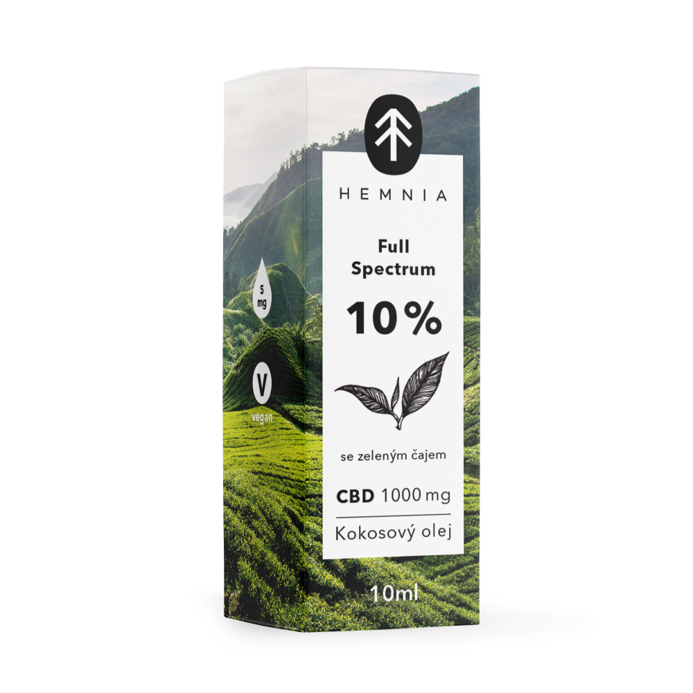 Kokosový olej Hemnia Full Spectrum CBD 10%, 1000 mg, 10 ml  citrón.

I tento olej v lidském těle pozitivně ovlivňuje vnitřní rovnováhu těla a tím podporuje imunitu, působí proti zánětům, pomáhá tlumit bolest a také zmírňuje stres.

Olej se užívá ústně, takže si ho můžete klidně přidat do svého oblíbeného pokrmu nebo nápoje.

Přínosy pravidelného užívání CBD oleje

✔️ Tlumení bolesti a zánětu - CBD pomáhá tlumit bolest a potlačit zánětlivé stavy v začátcích i pokročilém stádiu.

✔️ Lepší nálada a psychická pohoda - Stres negativně ovlivňuje všechny aspekty běžného života a mimo jiné také zpomaluje regeneraci.

✔️ Pomoc při depresi - CBD je možné využít jako přírodní alternativu antidepresiv. Látka působí proti depresi, úzkosti a strachu.

✔️ Klidnější spánek - Používání CBD před spánkem vám může pomoci udržet zdravější spánkový režim a dopřát si tak kvalitního odpočinku.Technický popis:


	100% přírodní MCT kokosový olej s obsahem CBD
	plnospektrální
	veganský
	bezlepkový
	šetrná metoda extrakce (oxidem uhličitým)
	působivá vůně a chuť
	obsahuje CBG
	obsahuje terpeny
	nevhodné pro děti a těhotné
	obsah CBD: 10 %
	obsah CBD v miligramech: 1000 mg
	obsah CBD v 1 kapce: 5 mg
	obsah THC: méně než 0,2 %
	nosný olej: konopný olej
	příchuť:
	
		citrón - šťavnatá a energická
		máta - svěží a chladivá
		zelený čaj - lehká a ušlechtilá
	
	
	objem: 10 ml
	datum spotřeby: 6 měsíců po otevření


❗️❗️❗️ Upozornění: V případě, že užíváte jakékoliv chemické léky, je nutné použití výrobků obsahujících CBD vždy konzultovat s lékařem.