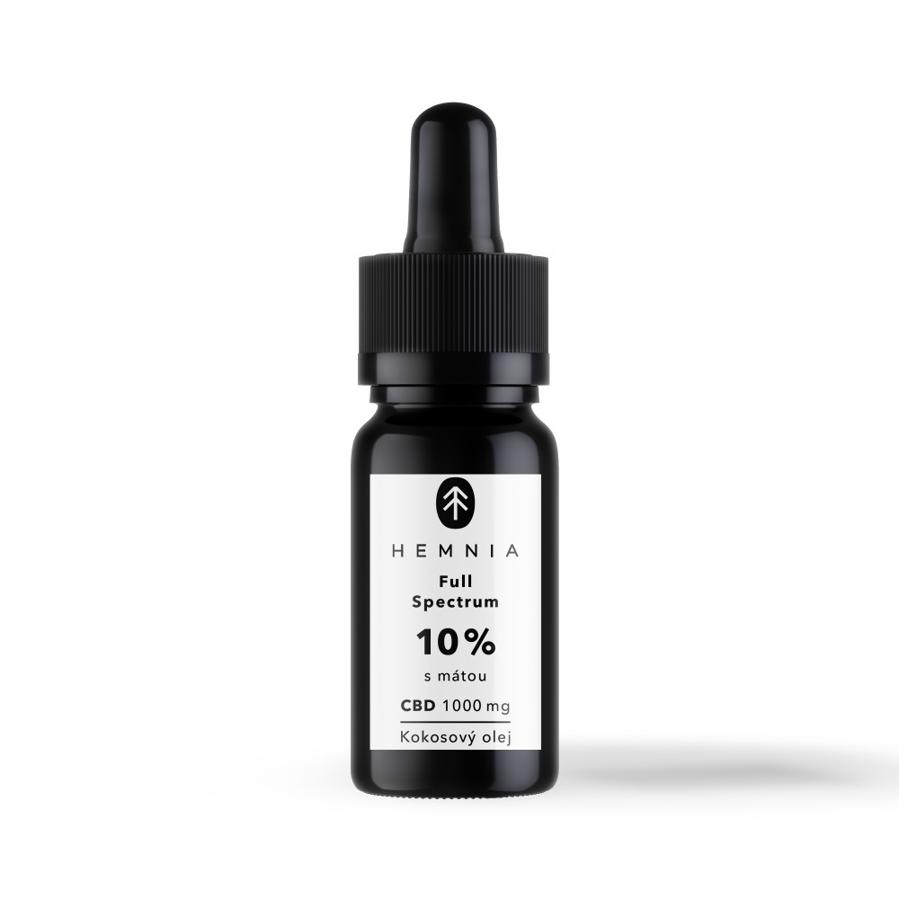 Kokosový olej Hemnia Full Spectrum CBD 10%, 1000 mg, 10 ml  citrón.

I tento olej v lidském těle pozitivně ovlivňuje vnitřní rovnováhu těla a tím podporuje imunitu, působí proti zánětům, pomáhá tlumit bolest a také zmírňuje stres.

Olej se užívá ústně, takže si ho můžete klidně přidat do svého oblíbeného pokrmu nebo nápoje.

Přínosy pravidelného užívání CBD oleje

✔️ Tlumení bolesti a zánětu - CBD pomáhá tlumit bolest a potlačit zánětlivé stavy v začátcích i pokročilém stádiu.

✔️ Lepší nálada a psychická pohoda - Stres negativně ovlivňuje všechny aspekty běžného života a mimo jiné také zpomaluje regeneraci.

✔️ Pomoc při depresi - CBD je možné využít jako přírodní alternativu antidepresiv. Látka působí proti depresi, úzkosti a strachu.

✔️ Klidnější spánek - Používání CBD před spánkem vám může pomoci udržet zdravější spánkový režim a dopřát si tak kvalitního odpočinku.Technický popis:


	100% přírodní MCT kokosový olej s obsahem CBD
	plnospektrální
	veganský
	bezlepkový
	šetrná metoda extrakce (oxidem uhličitým)
	působivá vůně a chuť
	obsahuje CBG
	obsahuje terpeny
	nevhodné pro děti a těhotné
	obsah CBD: 10 %
	obsah CBD v miligramech: 1000 mg
	obsah CBD v 1 kapce: 5 mg
	obsah THC: méně než 0,2 %
	nosný olej: konopný olej
	příchuť:
	
		citrón - šťavnatá a energická
		máta - svěží a chladivá
		zelený čaj - lehká a ušlechtilá
	
	
	objem: 10 ml
	datum spotřeby: 6 měsíců po otevření


❗️❗️❗️ Upozornění: V případě, že užíváte jakékoliv chemické léky, je nutné použití výrobků obsahujících CBD vždy konzultovat s lékařem.