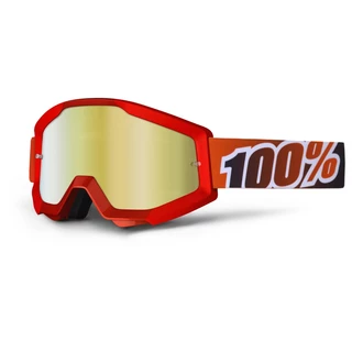 Motocross Goggles 100% Strata - Fire Red, Red Chrome Plexi with Pins for Tear-Off Foils