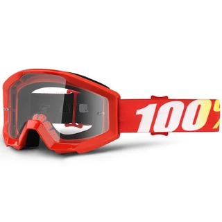 Motocross Goggles 100% Strata - Furnace Red, Clear Plexi with Pins for Tear-Off Foils