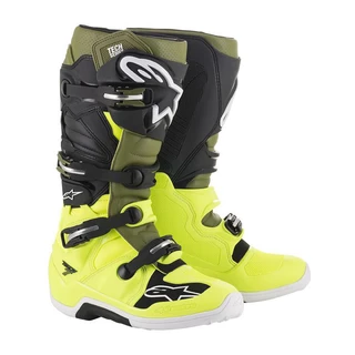 Moto topánky Alpinestars Tech 7 žltá fluo/vojenská zelená/čierna - žltá fluo/vojenská zelená/čierna