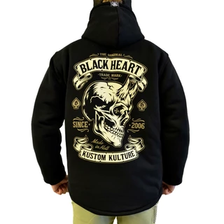 Insulated Hooded Sweatshirt BLACK HEART Devil Skull Lined - Black