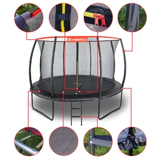 Solidna trampolina ogrodowa z siatką kompletny zestaw inSPORTline Flea 366 cm