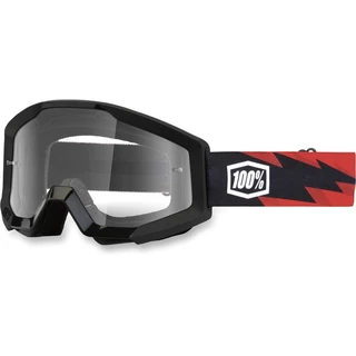 Motocross Goggles 100% Strata - Slash Black, Clear Plexi with Pins for Tear-Off Foils