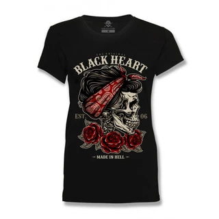 Damski T-shirt, koszulka BLACK HEART Pin Up Skull - Czarny - Czarny