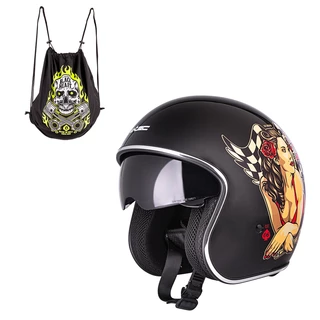 Motorcycle Helmet W-TEC V537 Black Heart - Hot Rod Angel, Black Sheen