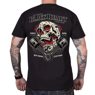 Koszulka męska na motocykl t-shirt BLACK HEART Flame Piston - Czarny