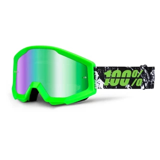 Motocross Goggles 100% Strata - Crafty Lime Green, Green Chrome Plexi with Pins for Tear-Off Foi