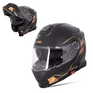 Flip-Up Motorcycle Helmet W-TEC Venero - Rosanero - Glossy Black-Gold