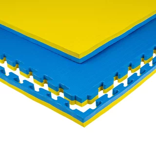Puzzle tatami podloga inSPORTline Malmeida 100x100x4 cm - modro-rumena