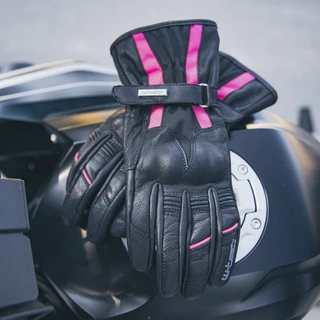 Női motoros bőrkesztyű W-TEC Pocahonta - fekete-rózsaszín