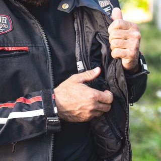 Męska kurtka motocyklowa W-TEC Jawo - czarny z czerwono-białym paskiem