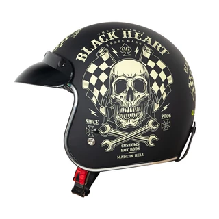 Moto přilba W-TEC Black Heart Kustom - Skull, černá lesk
