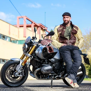 Męska skórzana kurtka motocyklowa W-TEC Retro - czarno-brązowo-beżowy