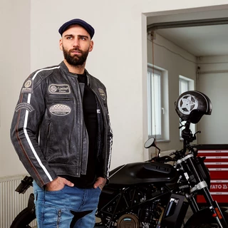 Men’s Leather Motorcycle Jacket W-TEC Dark Vintage - Dark Grey