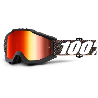 Motocross Brille 100% Accuri - Krick schwarz, rotes Chrom Plexiglas + klares Plexiglas mit Bolz