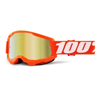 Motocross Goggles 100% Strata 2 Mirror - Orange, Mirror Gold Plexi