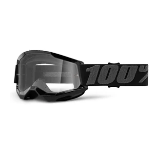 Gyerek motocross szemüveg 100% Strata 2 Youth - fekete, átlátszó plexi