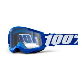 Children’s Motocross Goggles 100% Strata 2 Youth - Black, Clear Plexi - Blue, Clear Plexi