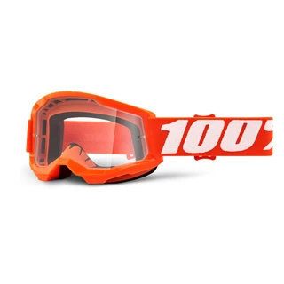100% Strata 2 Youth Motocross-Schutzbrille für Kinder - schwarzes, klares Plexiglas - orange, klar plexi