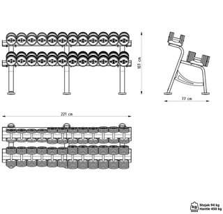 Gumírozott acél súlyzók 5-32,5 kg állvánnyal - Marbo Sport