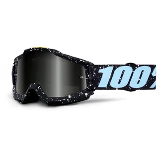 Motocross Brille 100% Accuri - Calgary weiss-blau, blau chrome Visier+ klare Visier mit Zapfen  - Milkyway schwarz/weiß, Silberchrom + klares Plexiglas mit Bolzen