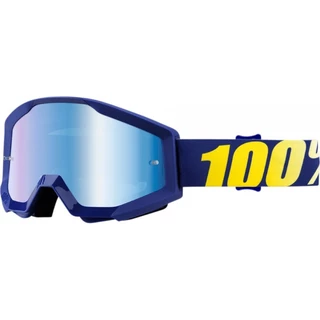 Motocross Goggles 100% Strata - Hope Blue, Blue Chrome Plexi with Pins for Tear-Off Foils