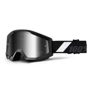 Motocross Goggles 100% Strata - Goliath Black, Silver Chrome Plexi with Pins for Tear-Off Foils