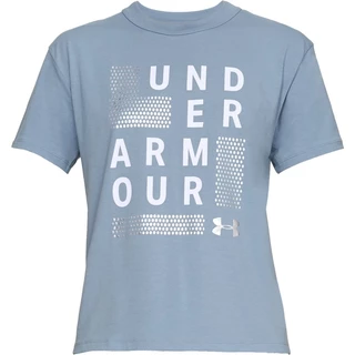 Dámske tričko Under Armour Graphic Square Logo Girlfriend Crew - Washed Blue / White / Metallic Silver