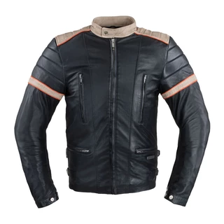 W-TEC Hellsto Herren Lederjacke - schwarz mit beigem und orangefarbenem Streifen