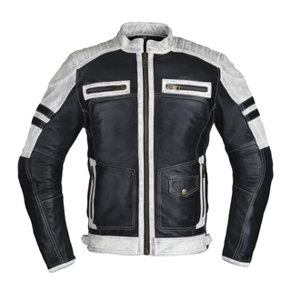 W-TEC Esbiker Herren Lederjacke - schwarz mit weißen Streifen