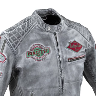 Men’s Leather Motorcycle Jacket W-TEC Sheawen Waxed Grey - Grey
